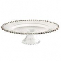 Silver Bead Footed Glass Plate ,